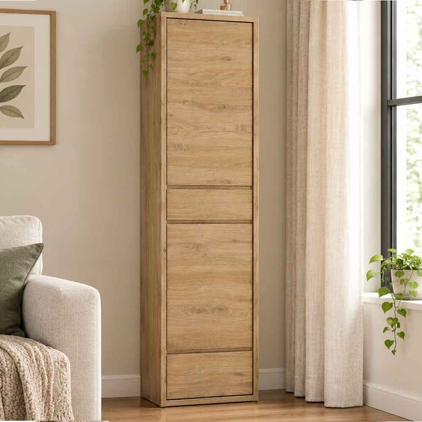 Sholka Wooden Narrow Storage Cabinet With 2 Door 2 Drawer In Oak